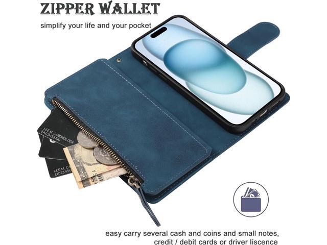 RANYOK Wallet Case for iPhone 15 (6.1 inch) with RFID Blocking Credit Card Holder, Premium PU Leather [Zipper Pocket] Flip Folio Case Wallet with...