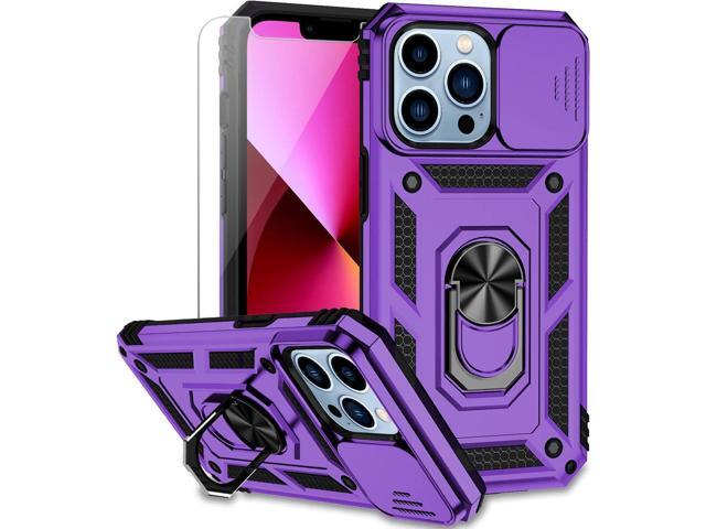 for iPhone 13 Case with Camera Lens Cover HD Screen Protector, Dual Layer [15 FT Military Grade Drop Protection] Magnetic Ring Holder Kickstand...