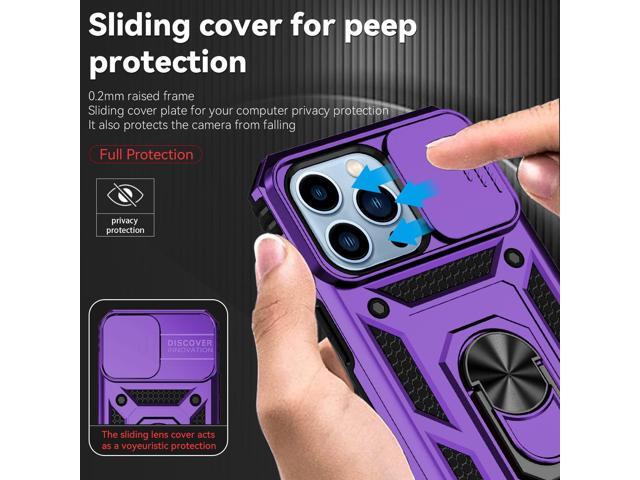 for iPhone 13 Case with Camera Lens Cover HD Screen Protector, Dual Layer [15 FT Military Grade Drop Protection] Magnetic Ring Holder Kickstand...