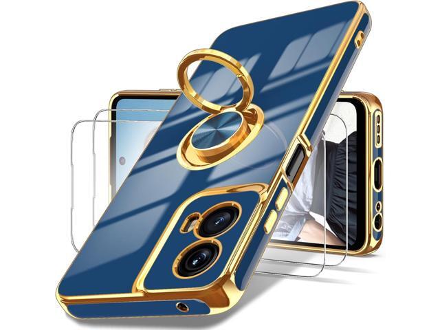 Dretal for Motorola G 5G 2024 Case, Moto G 5G 2024 Case,2X Screen Protector, 360° Rotatable Ring Holder Magnetic Kickstand,Plated Gold Edge Slim...