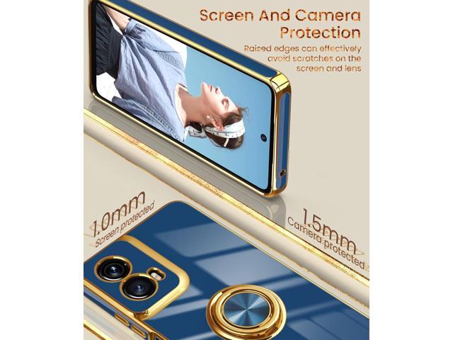 Dretal for Motorola G 5G 2024 Case, Moto G 5G 2024 Case,2X Screen Protector, 360° Rotatable Ring Holder Magnetic Kickstand,Plated Gold Edge Slim...