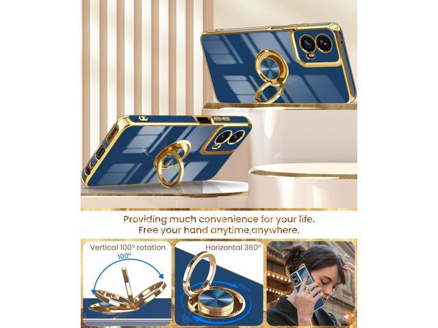 Dretal for Motorola G 5G 2024 Case, Moto G 5G 2024 Case,2X Screen Protector, 360° Rotatable Ring Holder Magnetic Kickstand,Plated Gold Edge Slim...