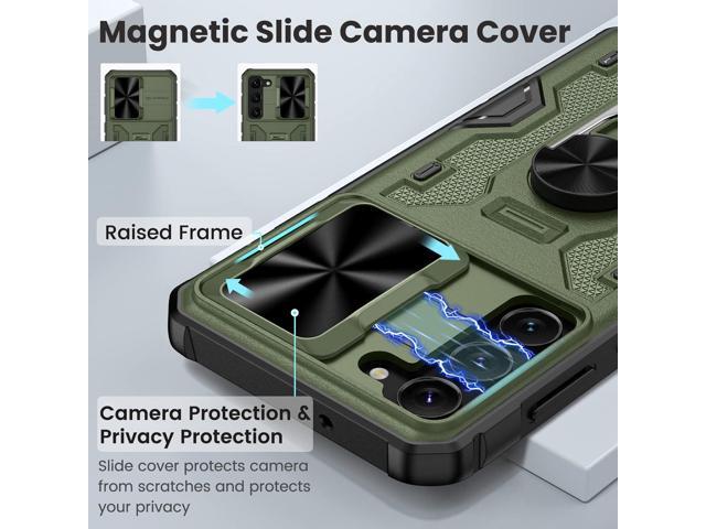 Caka for Samsung Galaxy S23 Plus Case, S23 Plus Case with Slide Camera Cover & Kickstand with Built-in 360° Rotate Ring Stand Magnetic Protective...