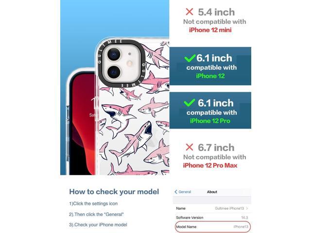 Design for iPhone 12 case & iPhone 12 Pro Case 6.1 inch with Tempered Glass Screen Protector,Cute Pink Sharks Print Slim Design with Shockproof PC...
