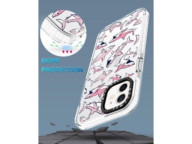 Design for iPhone 12 case & iPhone 12 Pro Case 6.1 inch with Tempered Glass Screen Protector,Cute Pink Sharks Print Slim Design with Shockproof PC...