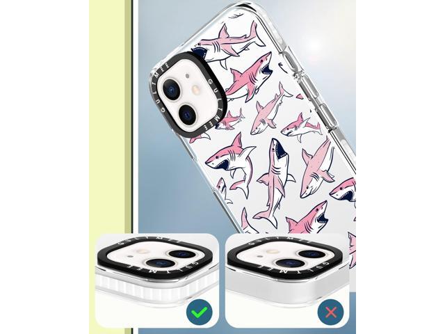 Design for iPhone 12 case & iPhone 12 Pro Case 6.1 inch with Tempered Glass Screen Protector,Cute Pink Sharks Print Slim Design with Shockproof PC...
