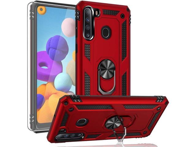 for Galaxy A21 Case, with HD Screen Protector, [Military Grade] Ring Car Mount Kickstand Hybrid Hard PC Soft TPU Shockproof Protective Case for...
