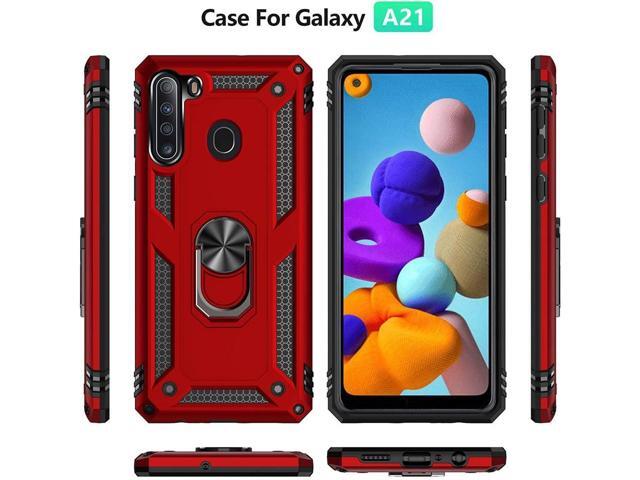 for Galaxy A21 Case, with HD Screen Protector, [Military Grade] Ring Car Mount Kickstand Hybrid Hard PC Soft TPU Shockproof Protective Case for...