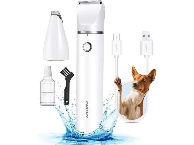 Casfuy Cordless Dog Paw Trimmer - Low Noise Small Dog Clippers with Double Blades USB Rechargeable Grooming Clipper for Dogs Cats and Small Pets...