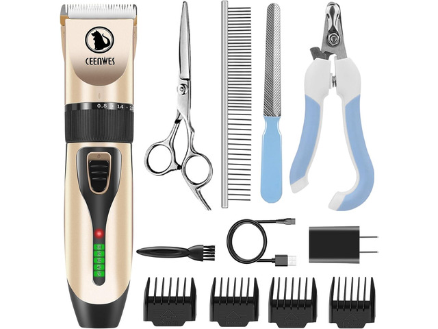Power Display Dog Clippers Cordless Dog Grooming Kit Professional Horse Clippers Detachable Blade with 4 Comb Guides, Low Noise Pet Clippers...