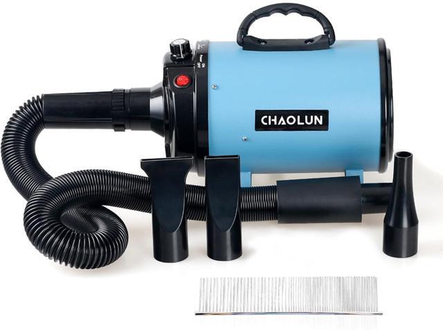 Dog Dryer for Pet Grooming, High Velocity Pet Hair Dryer with Heater, Adjustable Speed, 3 Nozzles and a Comb, Blue