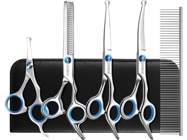 6 in 1 Dog Grooming Scissors for Dogs with Safety Round Tips, Curved Dog Grooming Scissors,Professional Pet Shears Set for Dogs and Cats, Blue