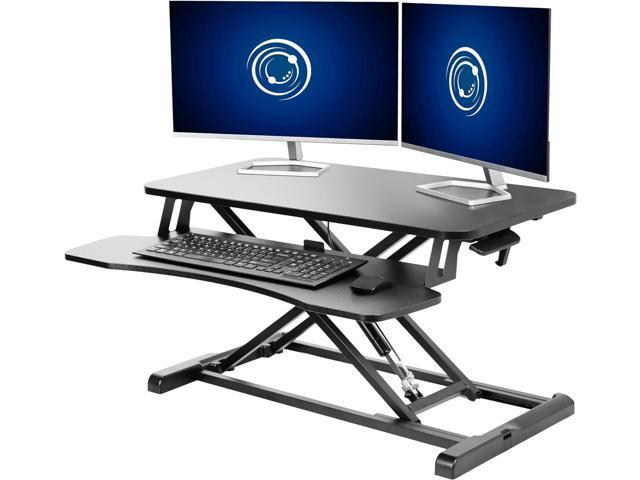 32 inch Desk Converter, K Series, Height Adjustable Sit to Stand Riser, Dual Monitor and Laptop Workstation with Wide Keyboard Tray, Black, DESK-V000K