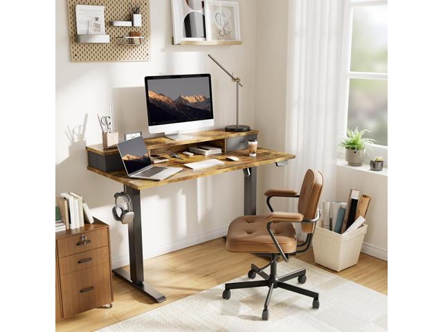 Agilestic 55 x 24 Inches Height Adjustable Electric Standing Desk with 2 Drawers, Stand Up Electric Desk Adjustable Height, Sit Stand Computer...