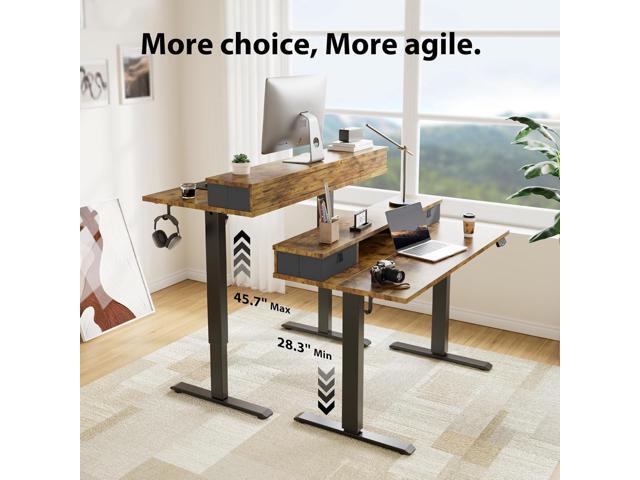 Agilestic 55 x 24 Inches Height Adjustable Electric Standing Desk with 2 Drawers, Stand Up Electric Desk Adjustable Height, Sit Stand Computer...