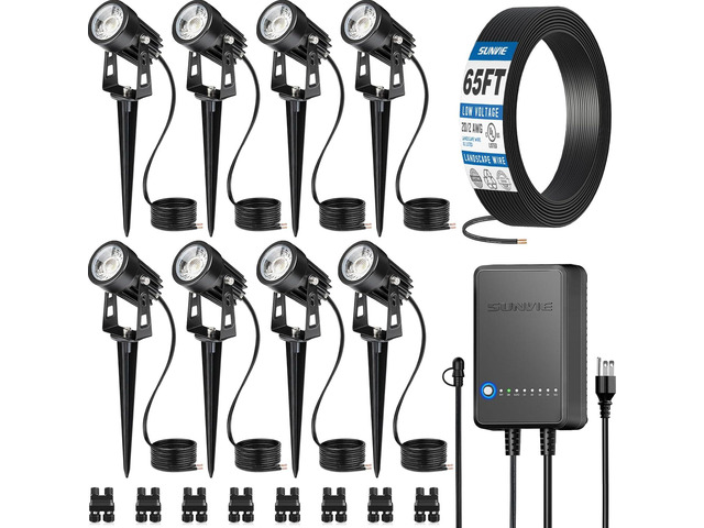 SUNVIE All-In-One LED Landscape Lighting Kit, 8-Pack Low Voltage Landscape Lights with Transformer and 65FT UL-Listed Wire, 3000K Waterproof...