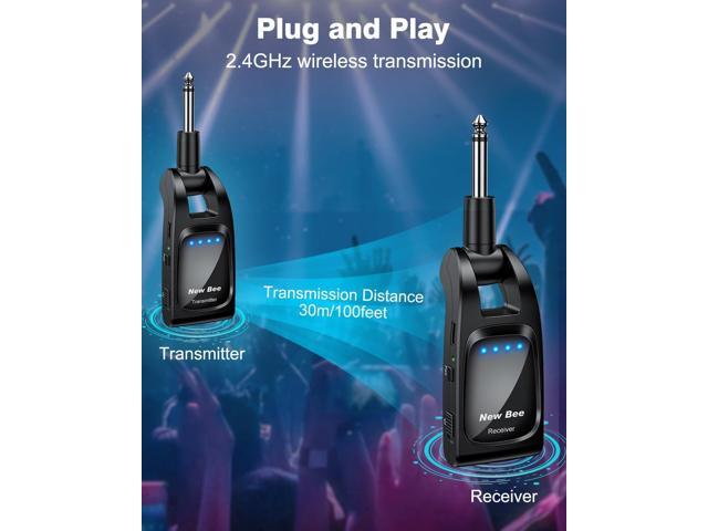 Wireless Guitar System 2.4 GHz with 6 Channels Rechargeable Audio Wireless Guitar Transmitter Receiver for Guitar Bass Electric Instruments