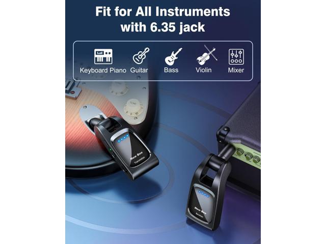Wireless Guitar System 2.4 GHz with 6 Channels Rechargeable Audio Wireless Guitar Transmitter Receiver for Guitar Bass Electric Instruments