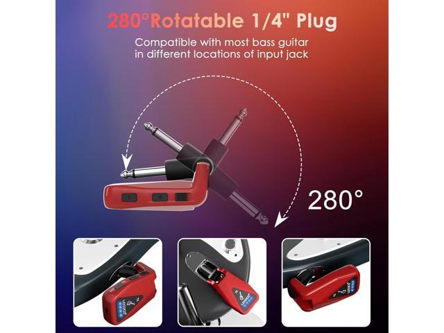 Wireless Guitar System Transmitter Receiver: UHF Cordless 164 Feet Range - 6 Channels USB-C Rechargeable Audio, 220° Rotatable Plug Design for...