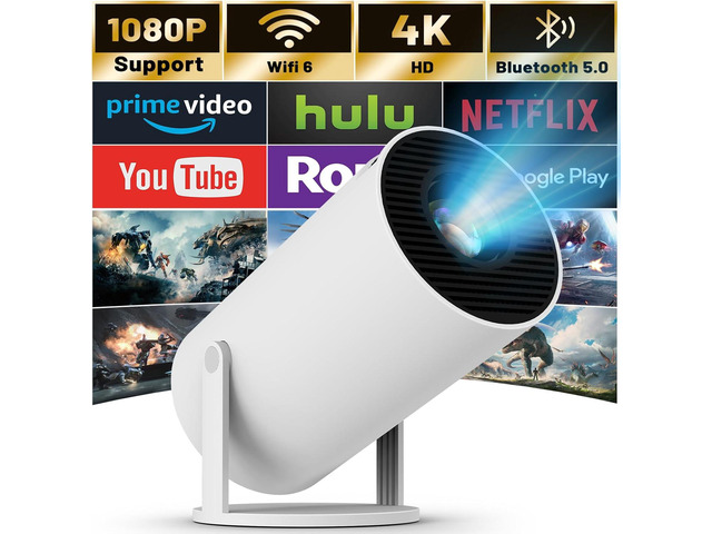 Mini Projector with WIFI 6 and Bluetooth, 4K 1080P Support Portable Projector 180° Rotatable 130' Screen Movie Projector Auto Keystone Compatible...