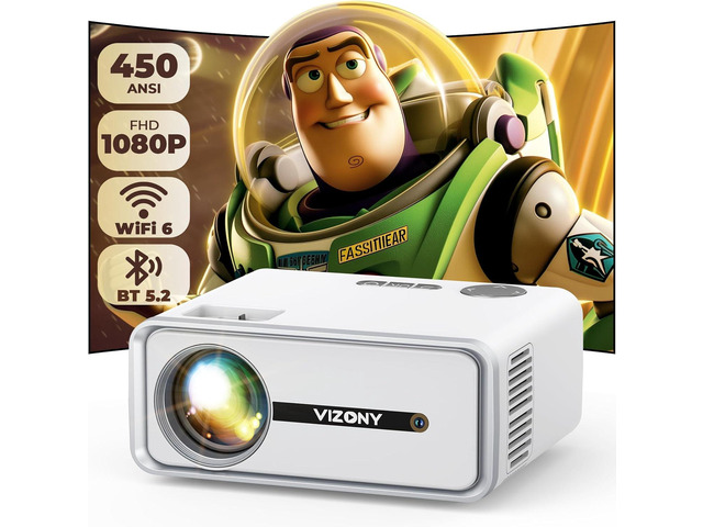 Mini Projector with WiFi and Bluetooth, 450ANSI 1080P FHD Home Movie Projector, Portable Outdoor Projector with 250' Display+Zoom, Compatible...