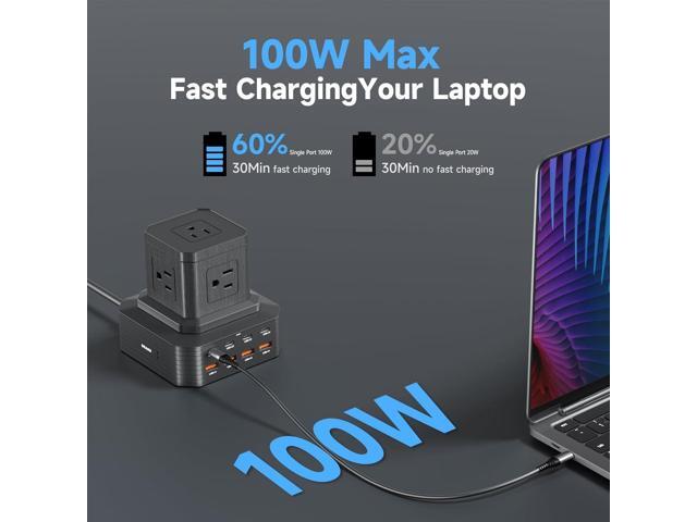 100W USB C Charging Station 13-in-1 Surge Protector Power Strip with 4 PD USB-C & 4 USB-A Ports, Adapt to MacBook Pro/Air, iPhone 15/14, iPad, and...