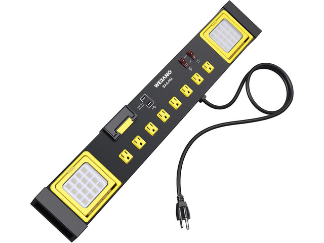 WEBANG Heavy Duty Metal Power Strip Surge Protector with 8 Outlets,2 USB Ports, Led Worklight, 15A Circuit Breaker, Wall Mount, UL Listed for...