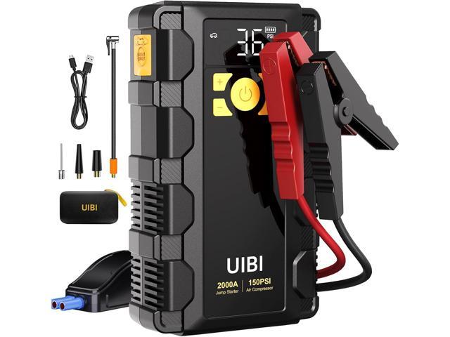 UIBI X5 Car Jump Starter 2000A with Built-in 150PSI Tire Inflator,16000mAh Power Bank & SOS Light for 8.0L Gas/6.0L Diesel Car Truck RV Road Trip.
