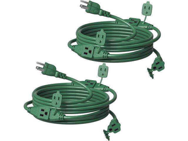 Suraielec 2 Pack 25 FT Outdoor Extension Cord with Multiple Outlets, 3 Outlet Multi Plug Cord, 16/3 Gauge SJTW, Weatherproof for Landscape,...