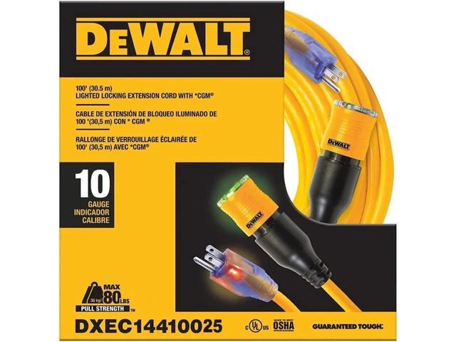 DEWALT 25 Foot Extension Cord Lighted Click-to-Lock 10/3 SJTW - Heavy Duty Outdoor, Waterproof, Weatherproof, Heat & Corrosion Resistant Industrial...