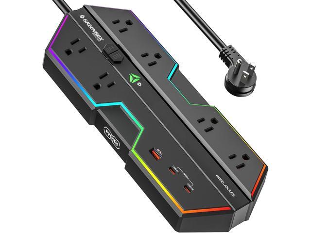 4000J Surge Protector Power Strip with USB Ports, 6 Outlet Power Strip with RGB Lights and PD 20W Fast Charging, Wide-Spaced Outlet Perfect for...