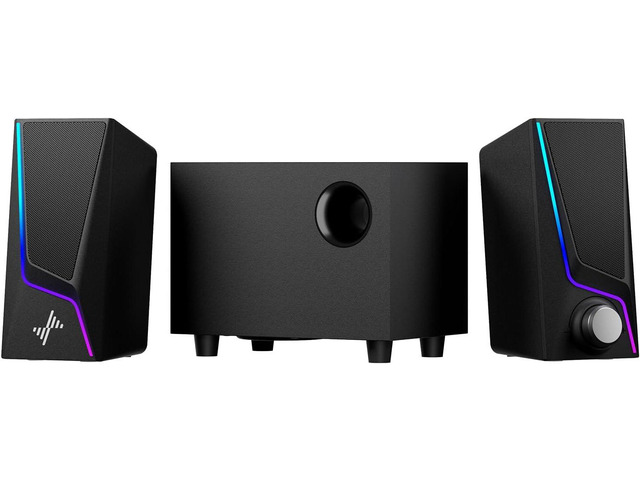 Computer Speakers with Subwoofer, 2.1 Hi-Fi PC Speakers System with 6 Lighting Modes, Enhanced Bass, Plug and Play, USB/USB-C Powered and 3.5mm Aux...