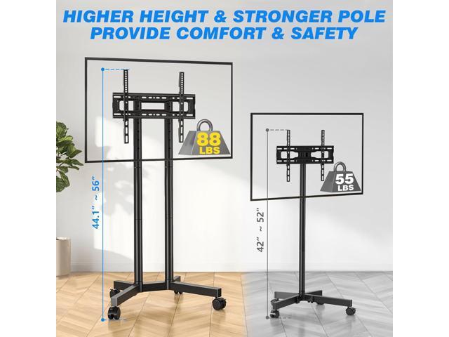 Rfiver Rolling TV Stand for 32-70 Inch TVs, Mobile TV Stand with Upgraded Wheels up to 88lbs, Height Adjustable Mobile TV Cart on Wheel, Portable...