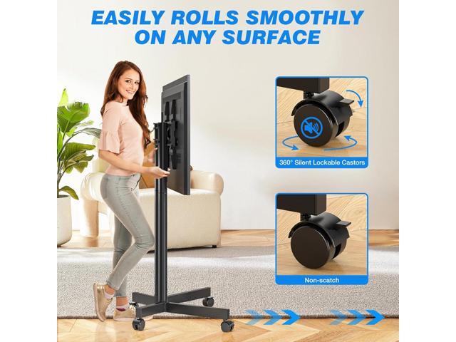 Rfiver Rolling TV Stand for 32-70 Inch TVs, Mobile TV Stand with Upgraded Wheels up to 88lbs, Height Adjustable Mobile TV Cart on Wheel, Portable...