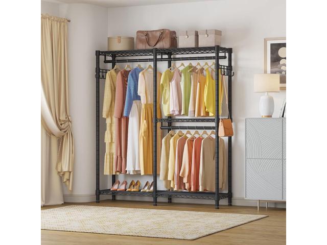 VIPEK V4 Heavy Duty Clothing Rack for Hanging Clothes 810lbs Load Capacity, Double Rod Garment Rack with Adjustable Shelves & Side Hooks, Metal...