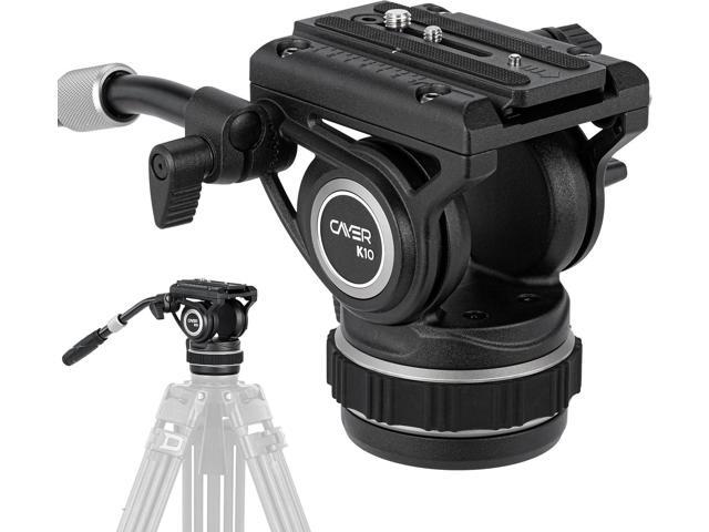 Cayer K10 Pro Heavy Duty Fluid Head, 75mm Base Adjustable Pan Drag 22 Lb Metal Housing, Telescopic Handle, Smooth Drag Control, Dual-Mode.