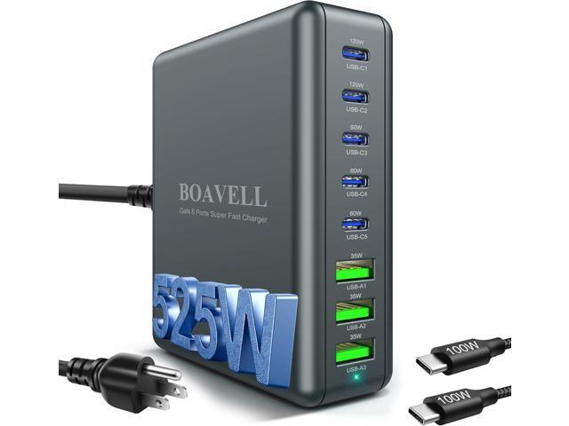 USB C Charger Block, 525W 8-Port GaN Fast Charging Station Hub with 100W Cable, Dual PD 100W Multi-Device USB C Wall Charger Adapter for iPhone 17.