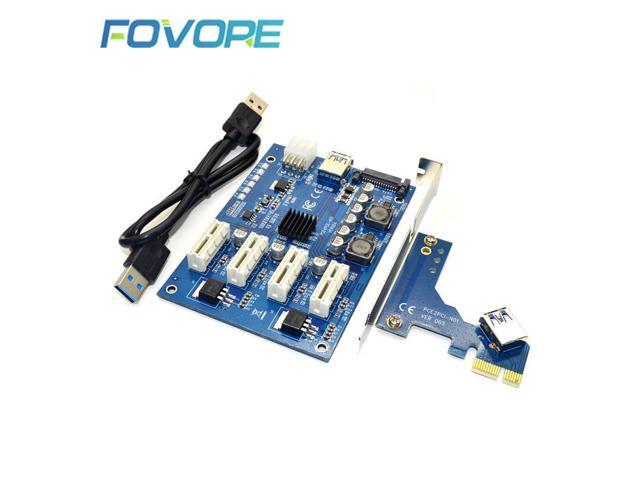 PCIE X1 to 4 PCI-E X16 Expansion Kit 1 to 4 Port PCI Express Switch Multiplier HUB 6pin sata USB Riser Card for BTC Miner Mining