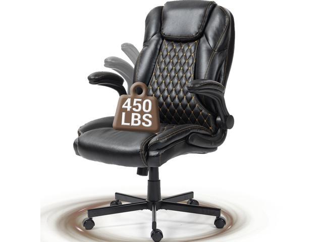 VANBOW High Back Executive Office Chair, Ergonomic Computer Desk Chair with Rocking Function, PU Leather, Flip-Up Armrests and Lumbar Support, Black