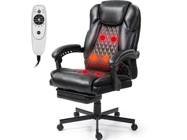 VANBOW Massage Office Chair with Foot Rest, 6 Points Vibration Heating Executive Chairs Ergonomic Home Office Desk Chair, Black