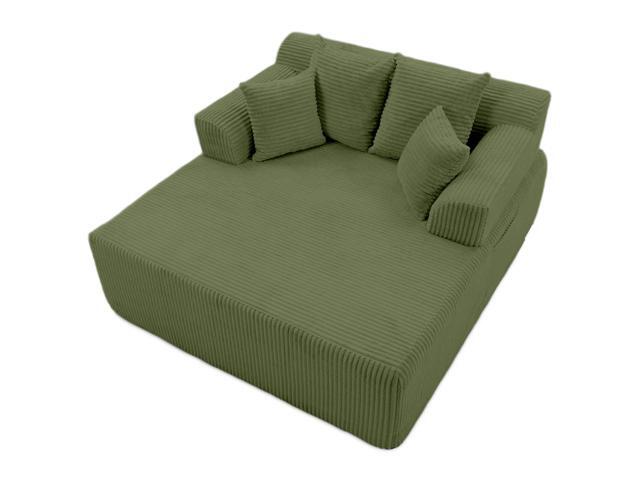 VANBOW 58' Chaise Lounge Chair Indoor, Oversized Corduroy Boneless Sleeper Sofa Bed with Armrests & 4 Pillows, No Assembly for Living Room, Green