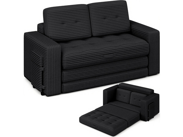 VANBOW Pull Out Loveseat Boneless Couch,Sleeper Sofa, Folding Couch Bed with Pillow for Living Room Bedroom, Black
