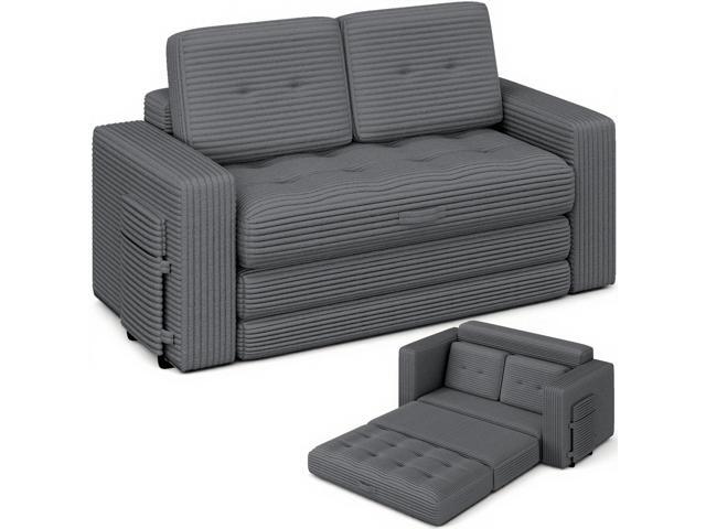 VANBOW Pull Out Loveseat Boneless Couch,Sleeper Sofa, Folding Couch Bed with Pillow for Living Room Bedroom, Grey