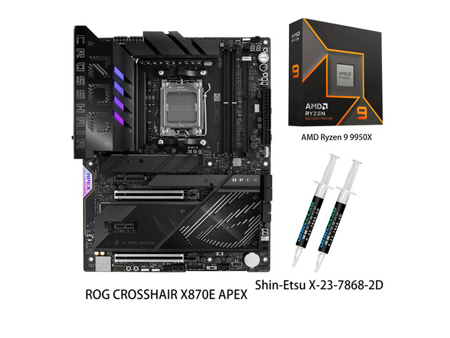 ASUS ROG CROSSHAIR X870E APEX Motherboard & AMD Ryzen 9 9950X CPU Combo, AMD AM5 ATX motherboard, 18+2+2 stages, DDR5, ROG Memory Fan, ROG DIMM.2...