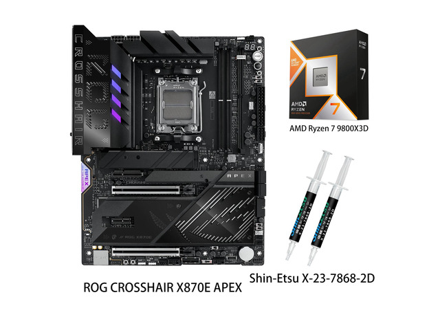 ASUS ROG CROSSHAIR X870E APEX Motherboard & AMD Ryzen 7 9800X3D CPU Combo, AMD AM5 ATX motherboard, 18+2+2 stages, DDR5, ROG Memory Fan, ROG DIMM.2...