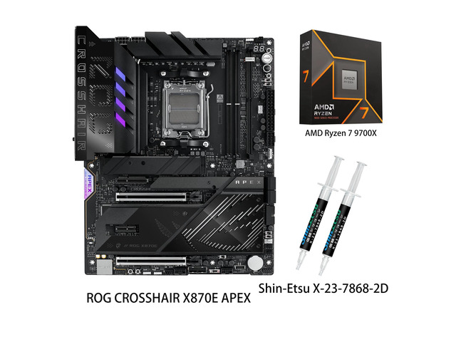 ASUS ROG CROSSHAIR X870E APEX Motherboard & AMD Ryzen 7 9700X CPU Combo, AMD AM5 ATX motherboard, 18+2+2 stages, DDR5, ROG Memory Fan, ROG DIMM.2...