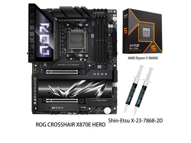 ASUS ROG CROSSHAIR X870E HERO Motherboard & AMD Ryzen 5 9600X CPU Combo, AMD AM5 ATX motherboard, Advanced AI PC ready, 18+2+2 power stages, DDR5,...