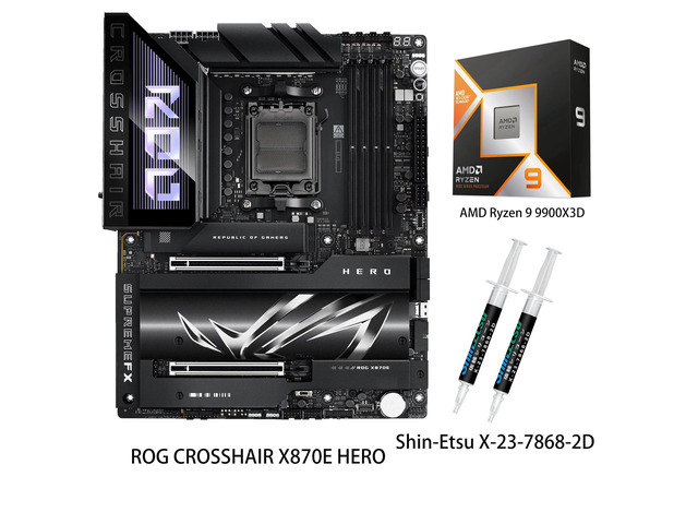 ASUS ROG CROSSHAIR X870E HERO Motherboard & AMD Ryzen 9 9900X3D CPU Combo, AMD AM5 ATX motherboard, Advanced AI PC ready, 18+2+2 power stages,...