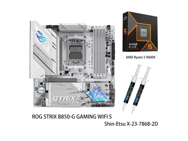 ASUS ROG Strix B850-G Gaming WiFi S Motherboard & AMD Ryzen 5 9600X CPU Combo, AMD AM5 B850 mATX white Motherboard, DDR5 WIFI 7,4x M.2, PCIe 5.0...