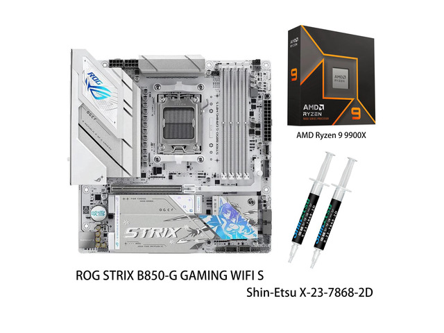 ASUS ROG Strix B850-G Gaming WiFi S Motherboard & AMD Ryzen 9 9900X CPU Combo, AMD AM5 B850 mATX white Motherboard, DDR5 WIFI 7,4x M.2, PCIe 5.0...